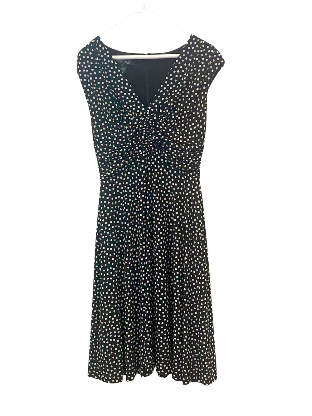 V-neck Corset shaped Anne Klein Black & White Polka Dot midi dress